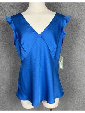Nine.Eight Women's Peplum Satin V-Neck Blouse Blue Medium New With Tag's.